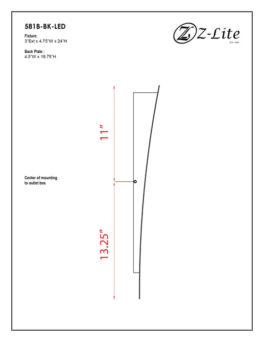 Outdoor Wall Light Z-Lite 581B-BK-LED Black Landrum 1 Light Outdoor Wall Light Z-Lite