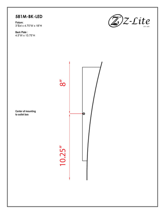 Outdoor Wall Light Z-Lite 581M-BK-LED Black Landrum 1 Light Outdoor Wall Light Z-Lite