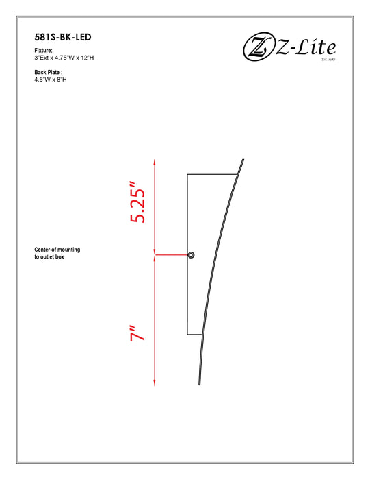 Outdoor Wall Light Z-Lite 581S-BK-LED Black Landrum 1 Light Outdoor Wall Light Z-Lite