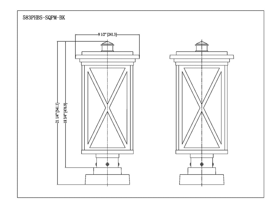 Outdoor Pier Mounted Fixture Z-Lite 583PHBS-SQPM-BK Black Brookside 1 Light Outdoor Pier Mounted Fixture Z-Lite