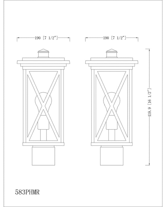 Outdoor Post Mount Fixture Z-Lite 583PHMR-BK Black Brookside 1 Light Outdoor Post Mount Fixture Z-Lite