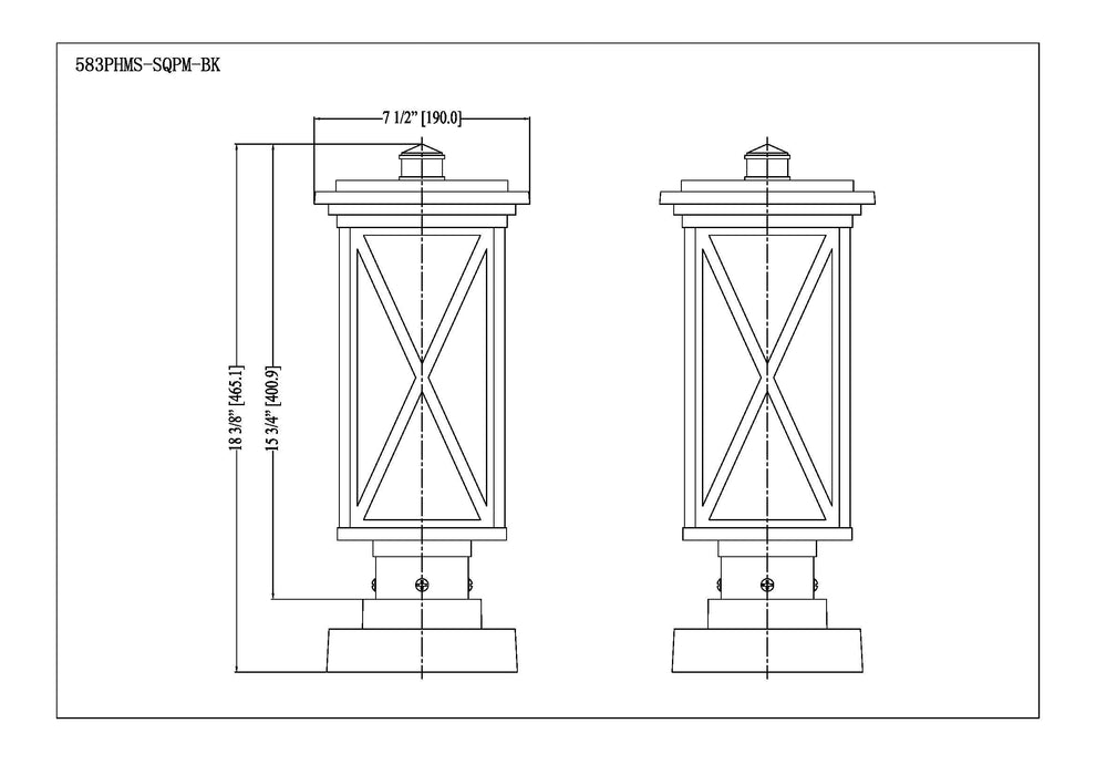 Outdoor Pier Mounted Fixture Z-Lite 583PHMS-SQPM-BK Black Brookside 1 Light Outdoor Pier Mounted Fixture Z-Lite