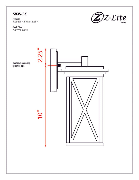 Outdoor Wall Light Z-Lite 583S-BK Black Brookside 1 Light Outdoor Wall Light Z-Lite