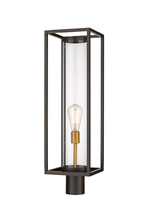 Outdoor Post Mount Fixture Z-Lite 584PHBR-DBZ-OBS Deep Bronze + Outdoor Brass Dunbroch 1 Light Outdoor Post Mount Fixture Z-Lite