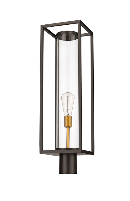 Outdoor Post Mount Fixture Z-Lite 584PHBR-DBZ-OBS Deep Bronze + Outdoor Brass Dunbroch 1 Light Outdoor Post Mount Fixture Z-Lite