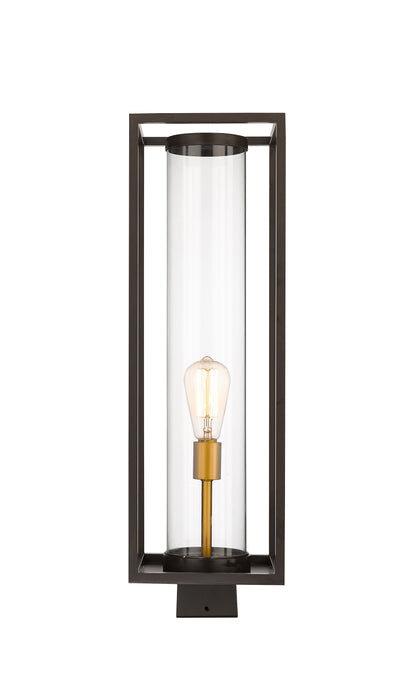 Outdoor Post Mount Fixture Z-Lite 584PHBS-DBZ-OBS Deep Bronze + Outdoor Brass Dunbroch 1 Light Outdoor Post Mount Fixture Z-Lite