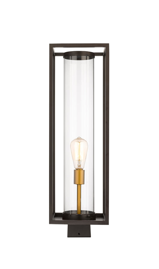 Outdoor Post Mount Fixture Z-Lite 584PHBS-DBZ-OBS Deep Bronze + Outdoor Brass Dunbroch 1 Light Outdoor Post Mount Fixture Z-Lite