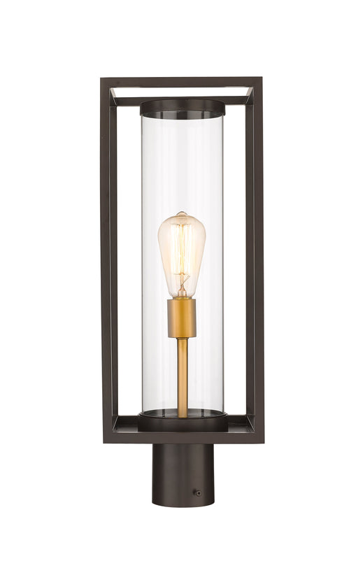 Outdoor Post Mount Fixture Z-Lite 584PHMR-DBZ-OBS Deep Bronze + Outdoor Brass Dunbroch 1 Light Outdoor Post Mount Fixture Z-Lite