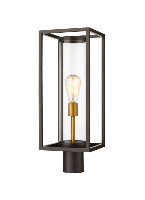 Outdoor Post Mount Fixture Z-Lite 584PHMR-DBZ-OBS Deep Bronze + Outdoor Brass Dunbroch 1 Light Outdoor Post Mount Fixture Z-Lite