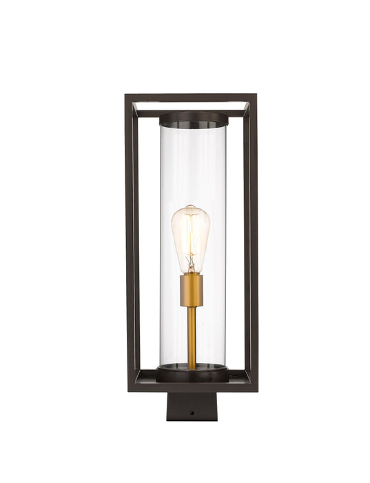 Outdoor Post Mount Fixture Z-Lite 584PHMS-DBZ-OBS Deep Bronze + Outdoor Brass Dunbroch 1 Light Outdoor Post Mount Fixture Z-Lite