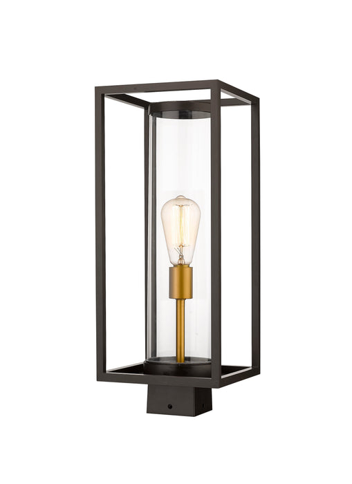 Outdoor Post Mount Fixture Z-Lite 584PHMS-DBZ-OBS Deep Bronze + Outdoor Brass Dunbroch 1 Light Outdoor Post Mount Fixture Z-Lite