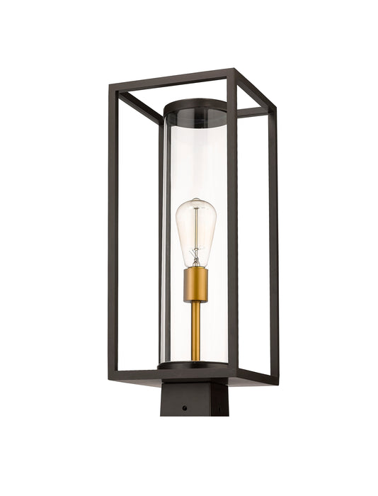 Outdoor Post Mount Fixture Z-Lite 584PHMS-DBZ-OBS Deep Bronze + Outdoor Brass Dunbroch 1 Light Outdoor Post Mount Fixture Z-Lite