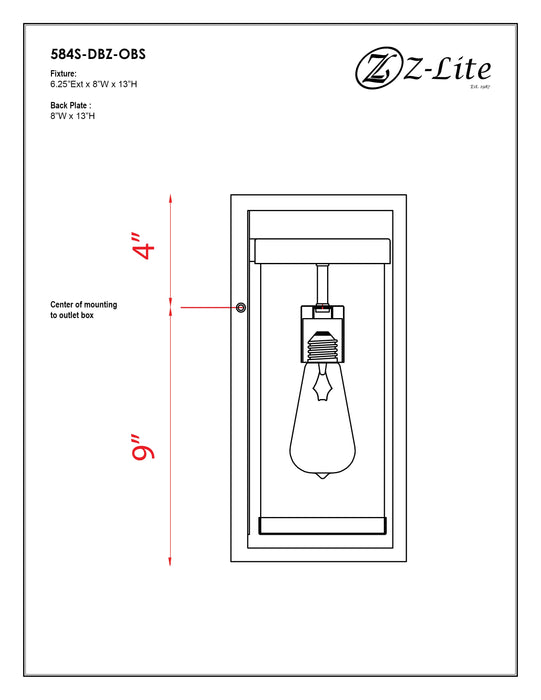 Outdoor Wall Light Z-Lite 584S-DBZ-OBS Deep Bronze + Outdoor Brass Dunbroch 1 Light Outdoor Wall Light Z-Lite