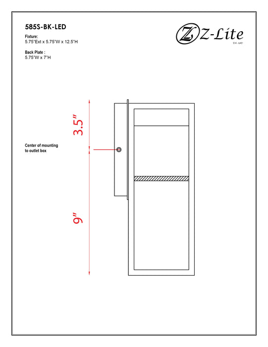 Outdoor Wall Light Z-Lite 585S-BK-LED Black Barwick 1 Light Outdoor Wall Light Z-Lite