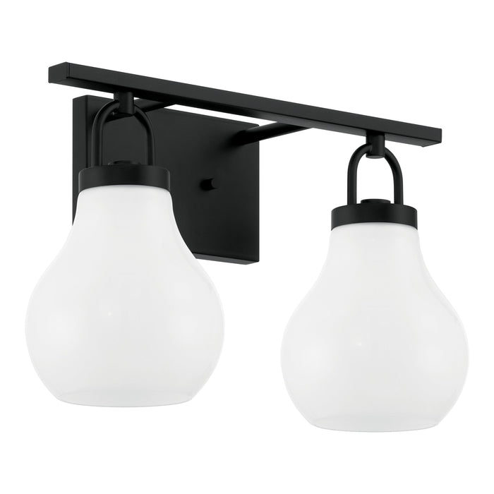 Vanity Light Thesis 207851A Mansfield 16 inch 2 light Matte Black Vanity Light with Opal Glass Shades THESIS