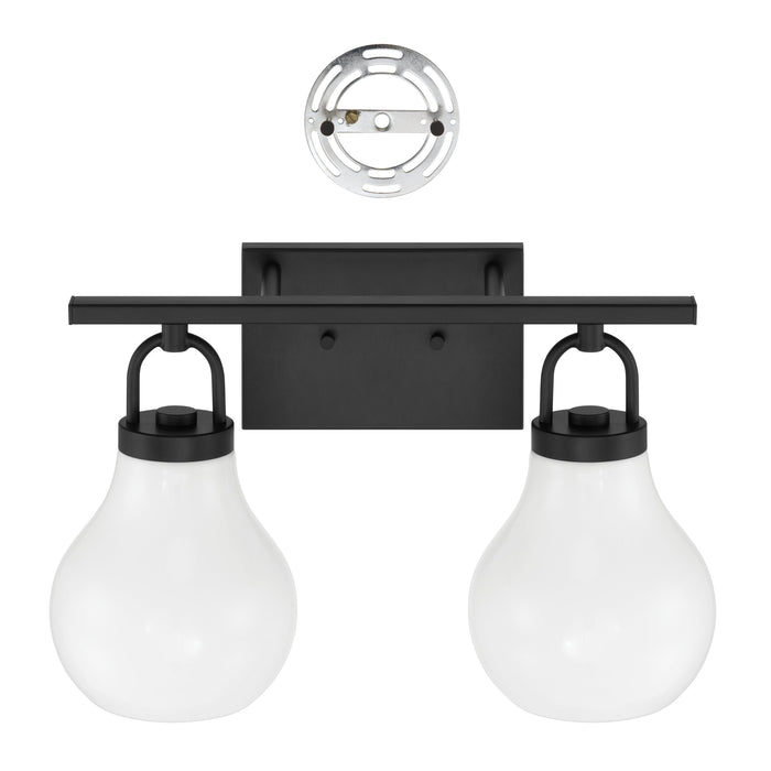 Vanity Light Thesis 207851A Mansfield 16 inch 2 light Matte Black Vanity Light with Opal Glass Shades THESIS