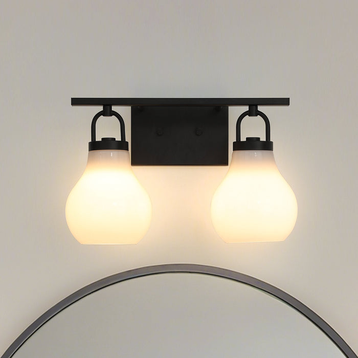 Vanity Light Thesis 207851A Mansfield 16 inch 2 light Matte Black Vanity Light with Opal Glass Shades THESIS