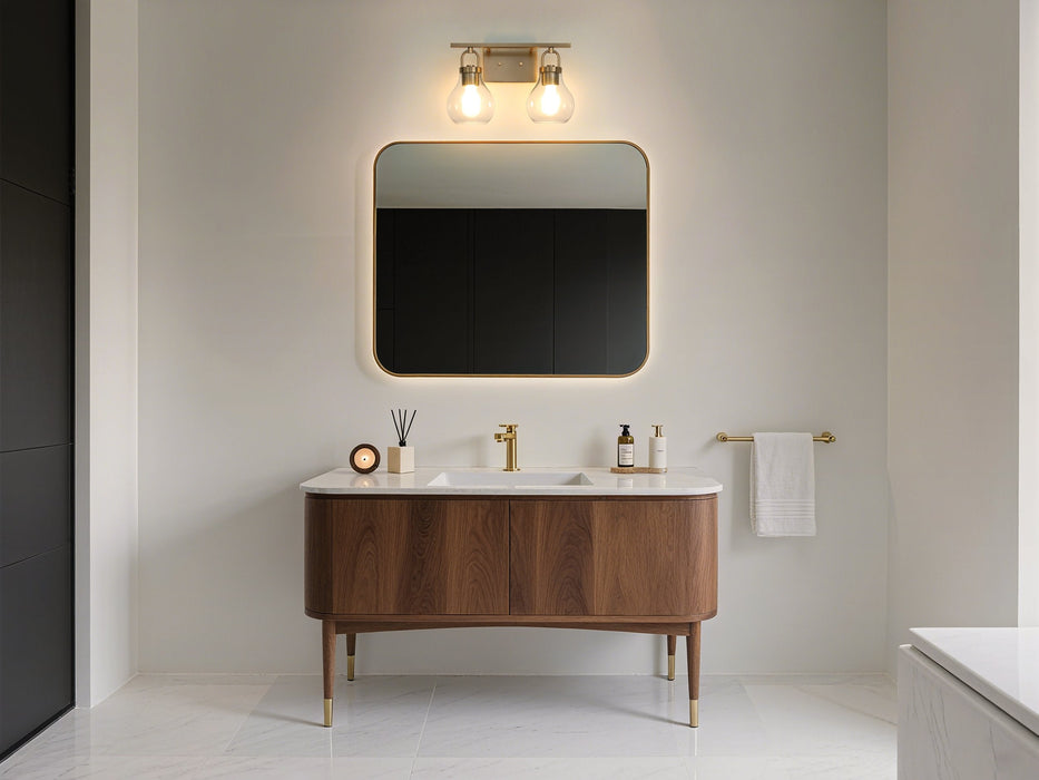 Vanity Light Thesis 207639A Mansfield 16 inch 2 light Champagne Gold Vanity Light with Clear Glass Shades THESIS