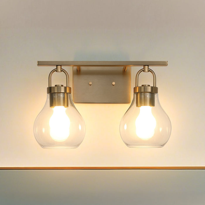 Vanity Light Thesis 207639A Mansfield 16 inch 2 light Champagne Gold Vanity Light with Clear Glass Shades THESIS