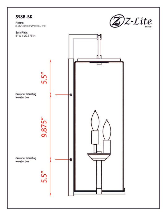 Outdoor Wall Light Z-Lite 593B-BK Black Sana 3 Light Outdoor Wall Light Z-Lite