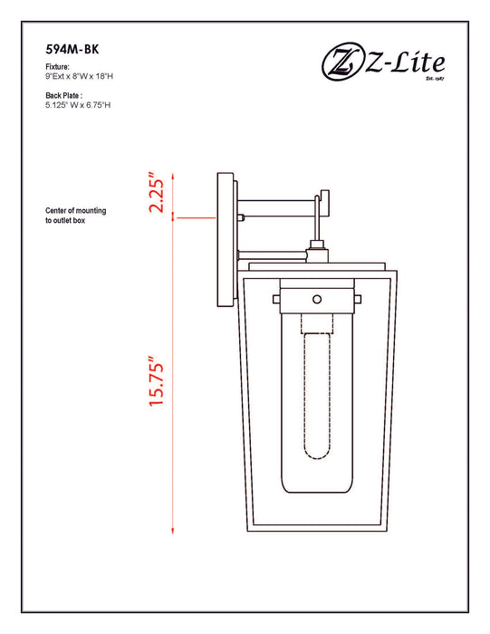Outdoor Wall Light Z-Lite 594M-BK Black Sheridan 1 Light Outdoor Wall Light Z-Lite