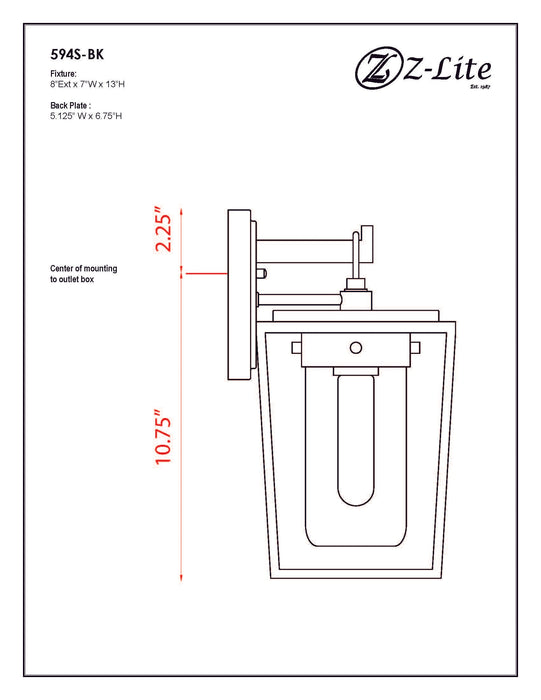 Outdoor Wall Light Z-Lite 594S-BK Black Sheridan 1 Light Outdoor Wall Light Z-Lite