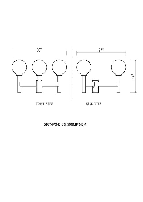 Outdoor Post Mount Fixture Z-Lite 599MP3-BK Black Laurent 3 Light Outdoor Post Mount Fixture Z-Lite