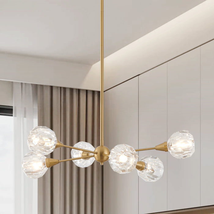 Chandelier Thesis 206941A Helena 32 inch 6 light Brushed Gold Chandelier with Clear Acrylic Shades THESIS