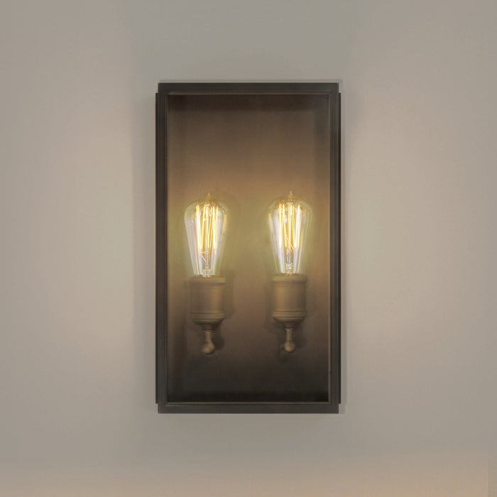 Exterior Wall Sconce Thesis 207728A Hollis 16 inch 2 light Blackened Brass Exterior Wall Sconce with Clear Glass THESIS