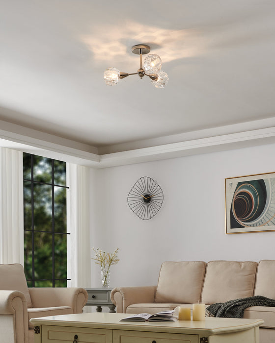 Semi-Flush Mount Thesis 206946A Helena 20 inch 3 light Polished Nickel Semi Flush Mount with Clear Acrylic Shades THESIS