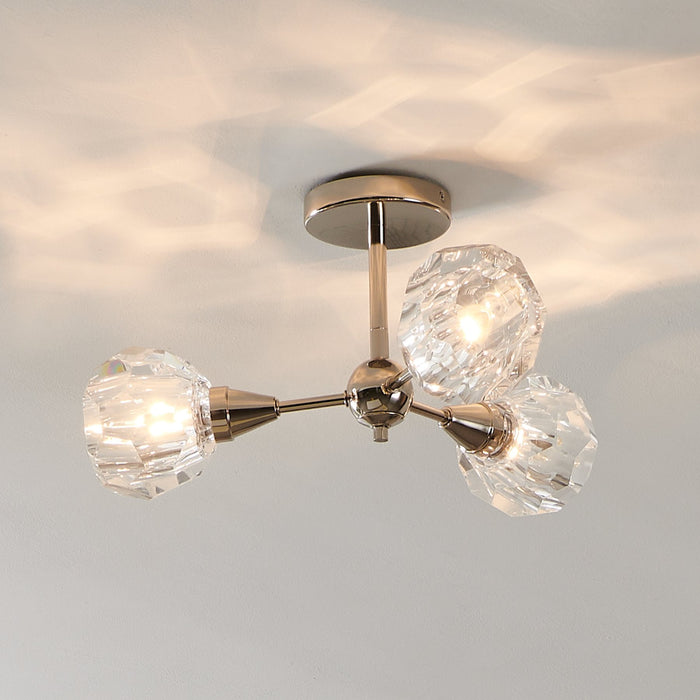 Semi-Flush Mount Thesis 206946A Helena 20 inch 3 light Polished Nickel Semi Flush Mount with Clear Acrylic Shades THESIS