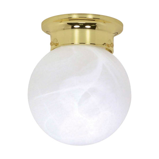 Flush Mount Nuvo 60-255 1 Light - 6 in. - Ceiling Mount - Alabaster Ball - Polished Brass Finish Nuvo