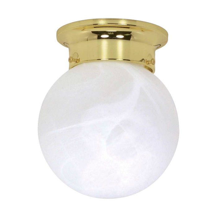 Flush Mount Nuvo 60-255 1 Light - 6 in. - Ceiling Mount - Alabaster Ball - Polished Brass Finish Nuvo