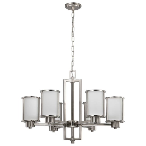 Chandelier Nuvo 60-2853 Odeon - 6 Light - (convertible up/down) Chandelier with Satin White Glass - Brushed Nickel Finish Nuvo