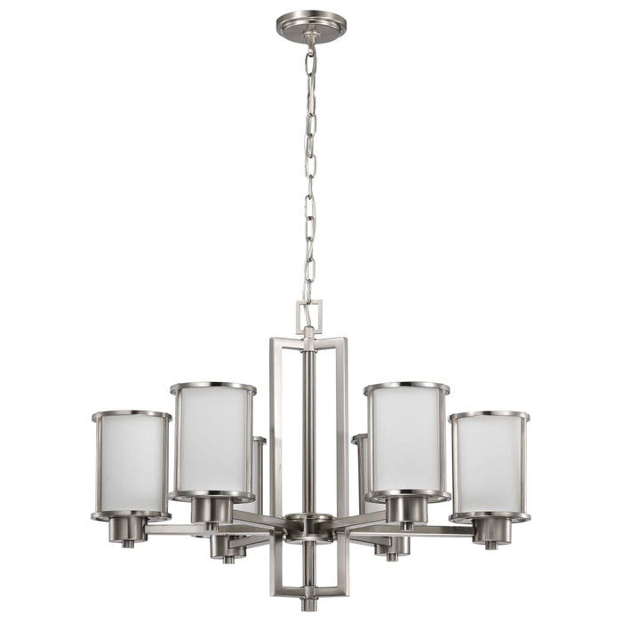 Chandelier Nuvo 60-2853 Odeon - 6 Light - (convertible up/down) Chandelier with Satin White Glass - Brushed Nickel Finish Nuvo