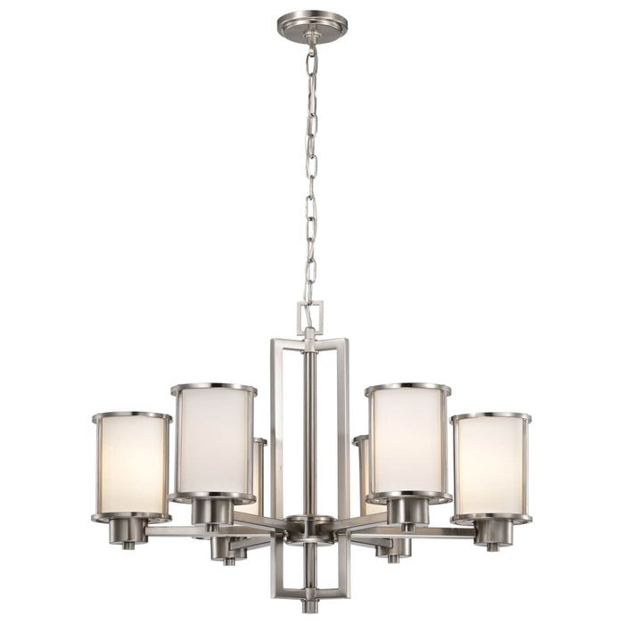 Chandelier Nuvo 60-2853 Odeon - 6 Light - (convertible up/down) Chandelier with Satin White Glass - Brushed Nickel Finish Nuvo