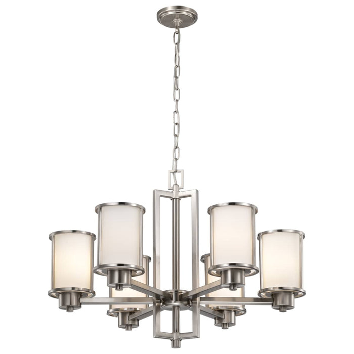 Chandelier Nuvo 60-2853 Odeon - 6 Light - (convertible up/down) Chandelier with Satin White Glass - Brushed Nickel Finish Nuvo