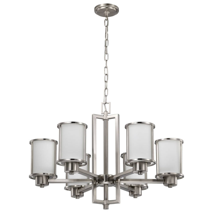 Chandelier Nuvo 60-2853 Odeon - 6 Light - (convertible up/down) Chandelier with Satin White Glass - Brushed Nickel Finish Nuvo