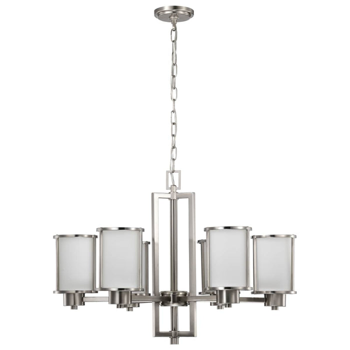 Chandelier Nuvo 60-2853 Odeon - 6 Light - (convertible up/down) Chandelier with Satin White Glass - Brushed Nickel Finish Nuvo