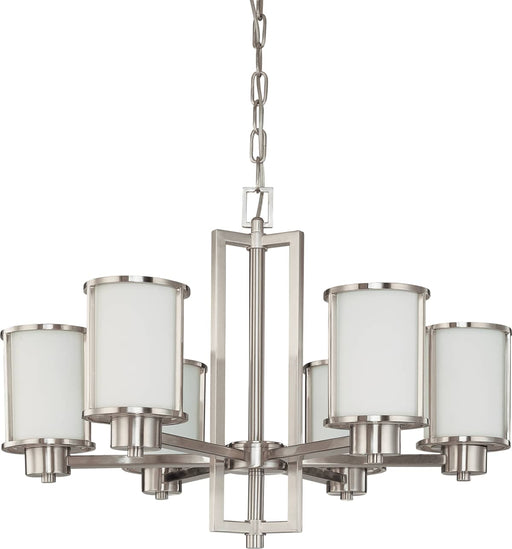 Chandelier Nuvo 60-2853 Odeon - 6 Light - (convertible up/down) Chandelier with Satin White Glass - Brushed Nickel Finish Nuvo
