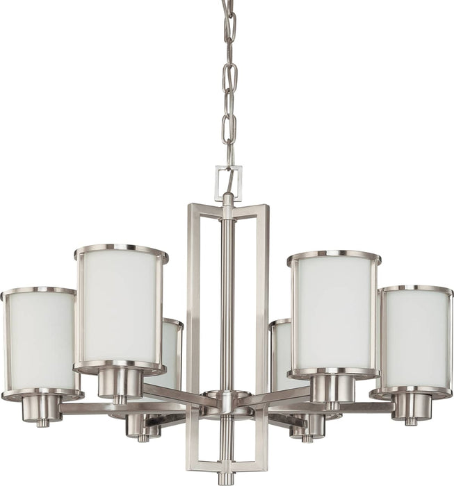 Chandelier Nuvo 60-2853 Odeon - 6 Light - (convertible up/down) Chandelier with Satin White Glass - Brushed Nickel Finish Nuvo