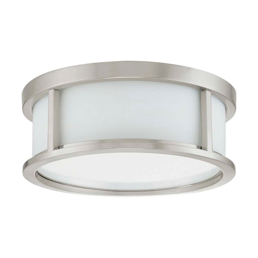 Flush Mount Nuvo 60-2859 Odeon - 2 Light - 13 in. - Flush Dome with Satin White Glass - Brushed Nickel Finish Nuvo
