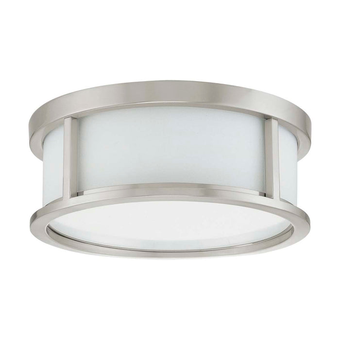 Flush Mount Nuvo 60-2859 Odeon - 2 Light - 13 in. - Flush Dome with Satin White Glass - Brushed Nickel Finish Nuvo