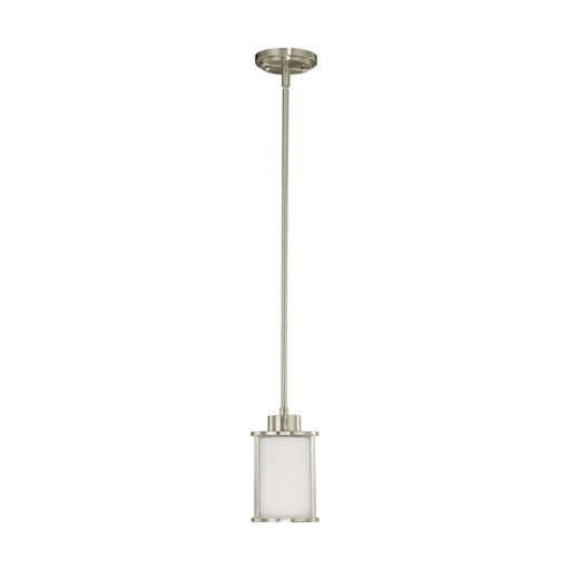 Mini Pendant Nuvo 60-2866 Odeon - 1 Light - Mini Pendant with Satin White Glass - Brushed Nickel Finish Nuvo