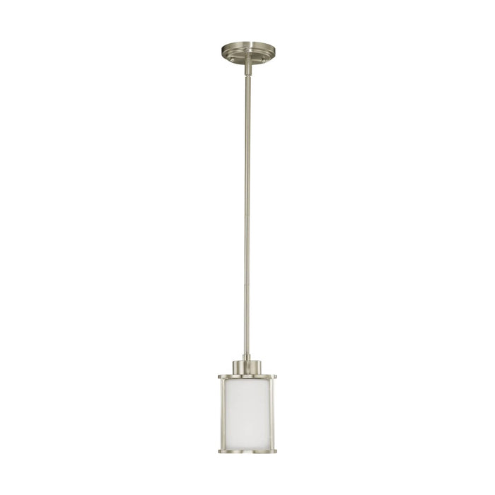 Mini Pendant Nuvo 60-2866 Odeon - 1 Light - Mini Pendant with Satin White Glass - Brushed Nickel Finish Nuvo