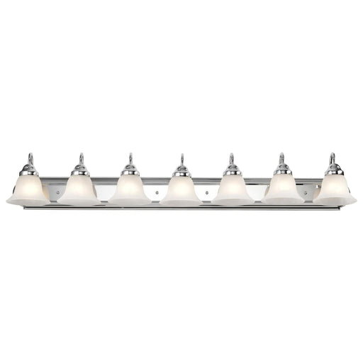 Vanity Nuvo 60-290 Ballerina - 7 Light - 48 in. - Vanity with Alabaster Glass Bell Shades - Polished Chrome Finish Nuvo