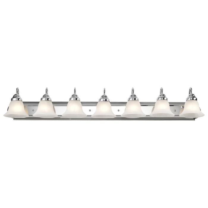 Vanity Nuvo 60-290 Ballerina - 7 Light - 48 in. - Vanity with Alabaster Glass Bell Shades - Polished Chrome Finish Nuvo