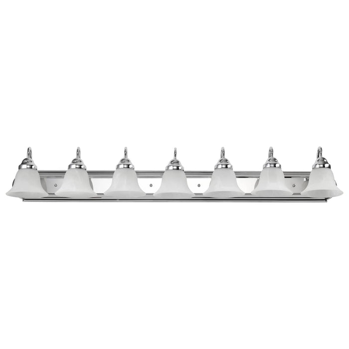 Vanity Nuvo 60-290 Ballerina - 7 Light - 48 in. - Vanity with Alabaster Glass Bell Shades - Polished Chrome Finish Nuvo