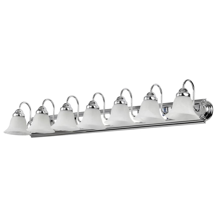 Vanity Nuvo 60-290 Ballerina - 7 Light - 48 in. - Vanity with Alabaster Glass Bell Shades - Polished Chrome Finish Nuvo