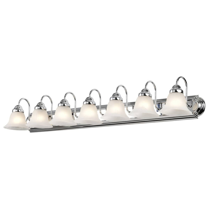 Vanity Nuvo 60-290 Ballerina - 7 Light - 48 in. - Vanity with Alabaster Glass Bell Shades - Polished Chrome Finish Nuvo